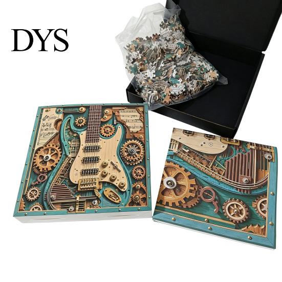 Игра-головоломка 1/2 Набора 1000 деталей Steampunk Гитара Арт Пазл, Игра-головоломка Мозг с шестеренками, Образовательная игрушка Музыкальный инструмент для украшения стола