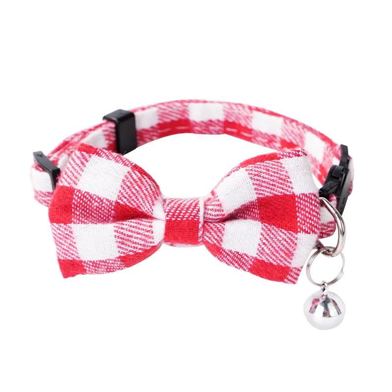 New British Checkered Bow Collar Pet Bell Collars Stick Cloth Cats Buckle Style Cat Dog Collars