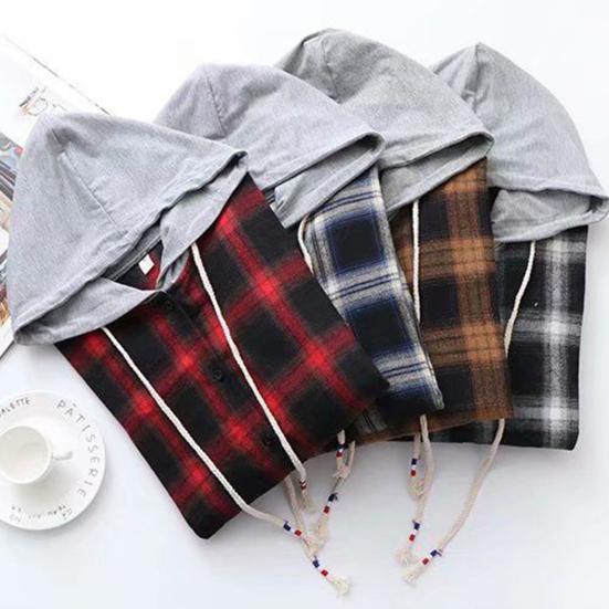 Женщины свободные ретро с длинным рукавом шнурок с капюшоном на молнии клетчатая рубашка пальто с капюшоном