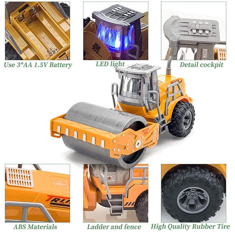 4x4 Электрические Машинки на Радиоуправлении Игрушки Для Детей Радиоуправляемая Модель Грузовика Экскаватор Бульдозер Дорожный Каток Со Светодиодными Огнями Подарки на День Рождения