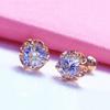 Classic 585 Purple Gold Inlaid White Crystal Screw Ear Studs Exquisite 14K Rose Gold Earrings for Women Simple Creative Jewelry