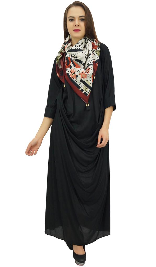 Bimba Дизайнерское женское платье-хомутик макси черного цвета с напечатанным шарфом-кисточкой - 10