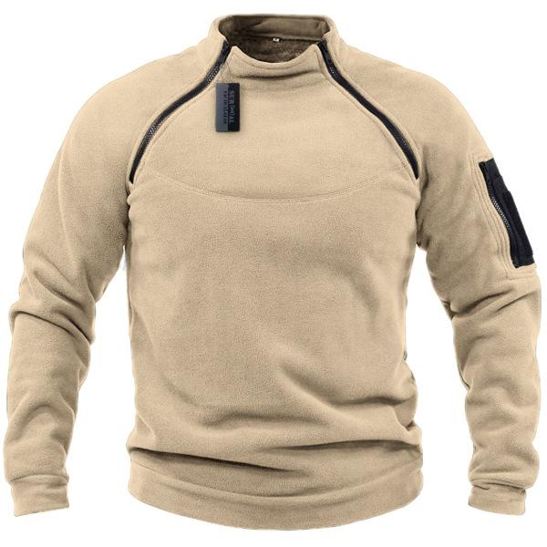 Stand Collar Men's Hoodie Autumn and Winter Warm Loose Solid Color Outdoor Warm Breathable Tactical Men's Wear