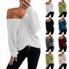 Женская мода, свободная футболка с длинными рукавами и большим v-образным вырезом со сложенными плечами