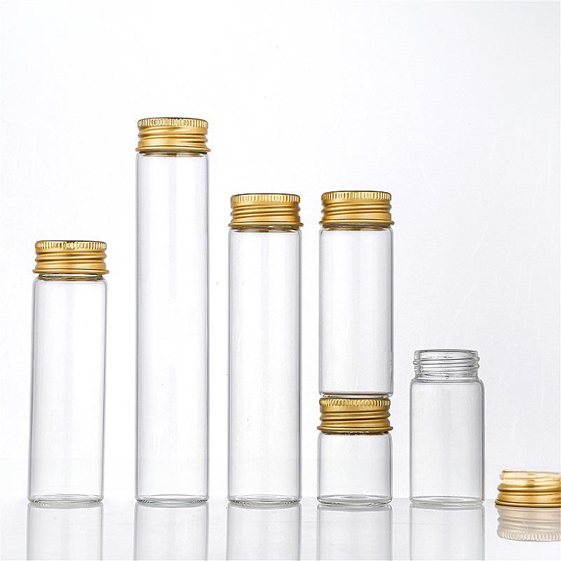 Бутылка из прозрачного стекла с кордицепсом 30 мм с серебряной винтовой крышкой