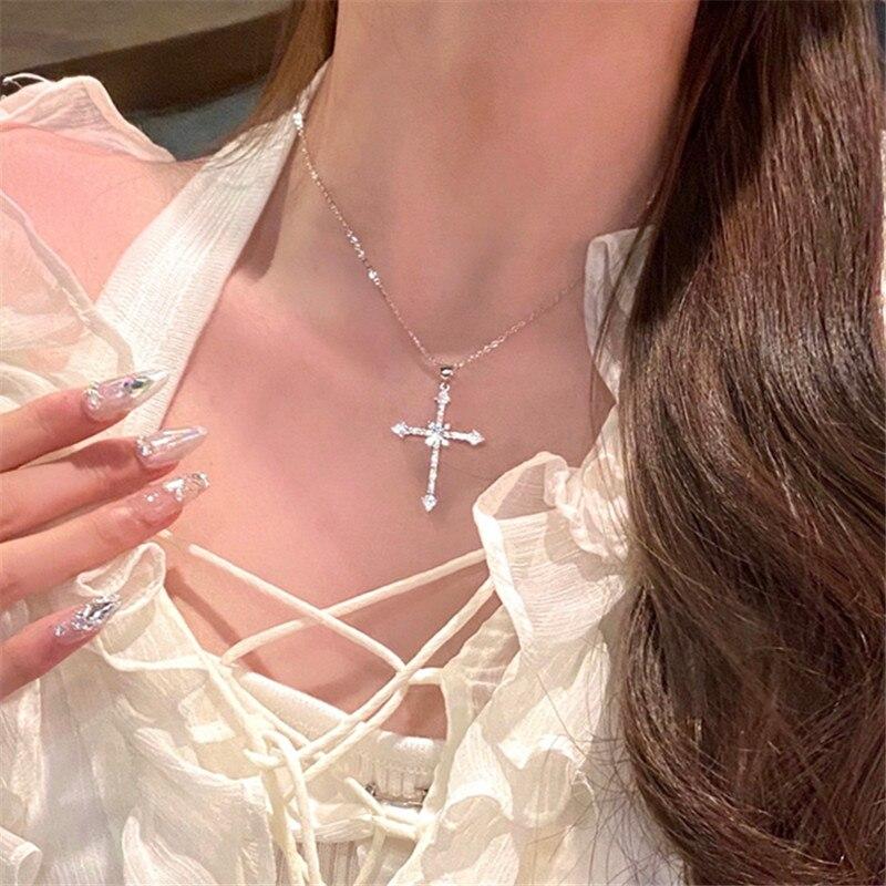Женское ожерелье из стерлингового серебра 925 пробы с кубическим цирконием, крестом и звездой, подвеска, ювелирное изделие на свадьбу, день рождения, подарок