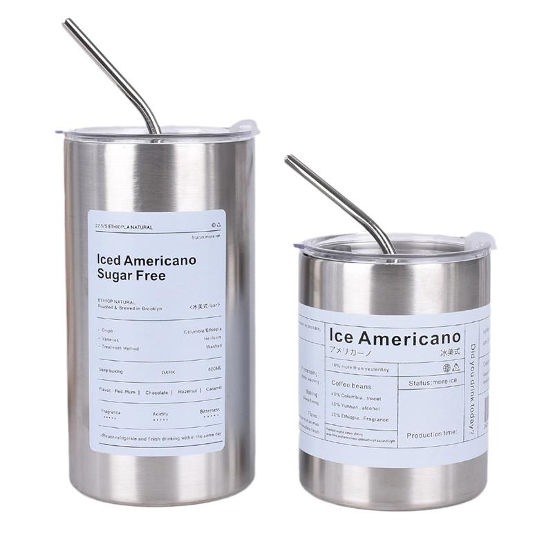 1Pc Vacuum Stainless Steel Kettle Double Layer Mug With Straw Coffee Mug Ice Urchin Coffee Mug