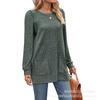 Elastic Winter Pocket Autumn Ribknit Top Solid Loose Casual Bubble Sleeve Tshirt For Women