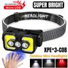 Светодиодный налобный фонарь с датчиком движения XPE+COB+LED, 6 режимов, перезаряжаемый от Type-C, налобный фонарь для ночной рыбалки, фонарь для кемпинга и походов на открытом воздухе