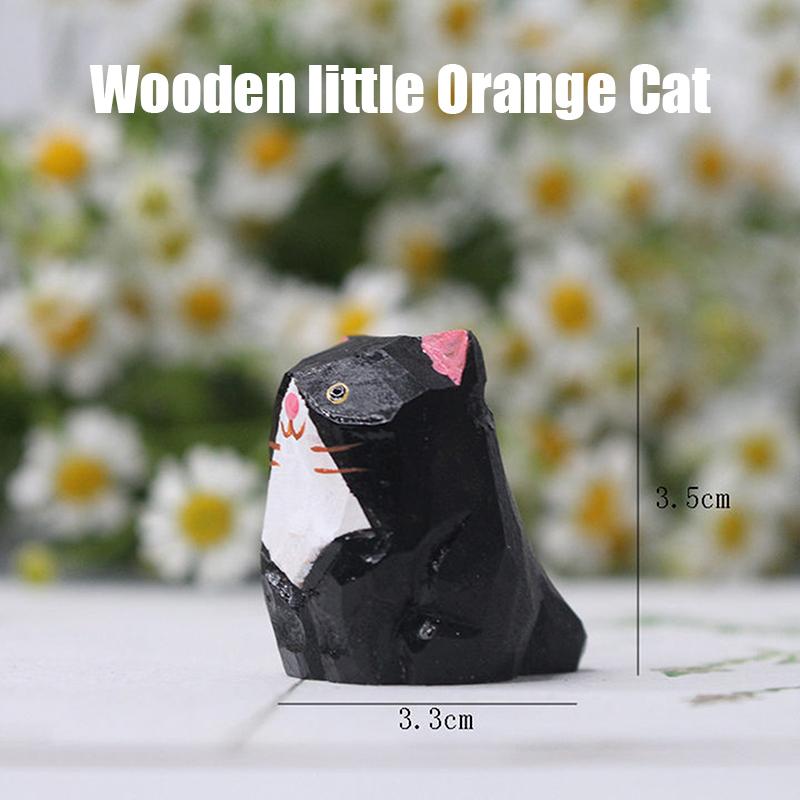 1PC Small Animal Creative Desktop Wood Cat DIY Decoration Crafts Handmade Wood Carving Kitten Ornaments