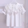 Летняя белая футболка с короткими рукавами для девочек, новинка 2022 года, хлопковая детская кружевная блузка с лацканами для подростков, школьная одежда для детей, топы для детей от 3 до 12 лет