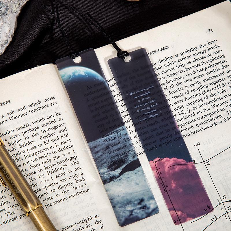 Cosmic Wander PVC Bookmark Set: Sun, Moon, Stars, and Clouds - Frosted Minimalist Transparent Book Clips