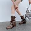 Fashion 2025 Autumn New Thick Heel Riding Women's Boots Pleated Buckle Knight Mid Calf Boots Fashion Casual Cool Girls Boots Zapatos