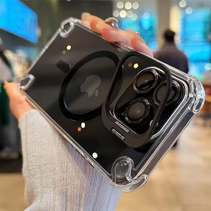 Роскошные магнитные противоударные чехлы для телефона для iPhone17 16 15 14 13 12 Pro Max Plus 11 для Magsafe с защитой линз из стекла, чехол-подставка