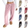 Women Pajama Pants Plush Sleep Pants Soft Elastic Waist Pajama Bottoms Solid Color Pants With 2 Pockets