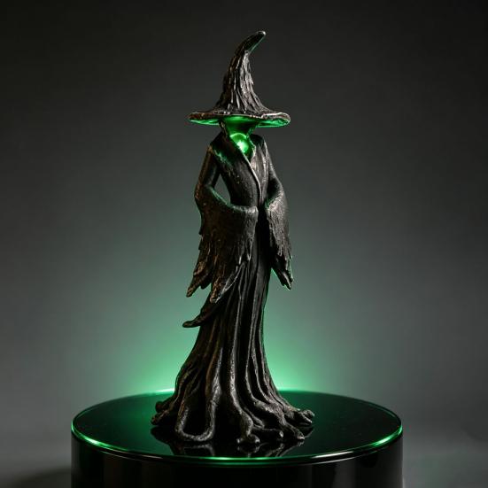 Creepy Tabletop Sculpture Halloween Witch Statue, LED Light Up Gothic Resin Figurine, Birthday Gift for Her Dark Fantasy Mysterious Desktop Bookshelf