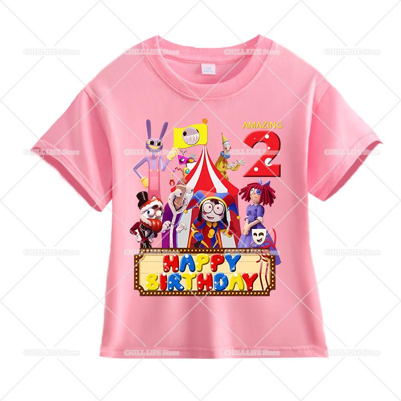 The Amazing Digital Circus Birthday T Shirt Cute Pomni Girl Number Tee Shirt Cartoon Animation Summer Children Short Sleeve Tops