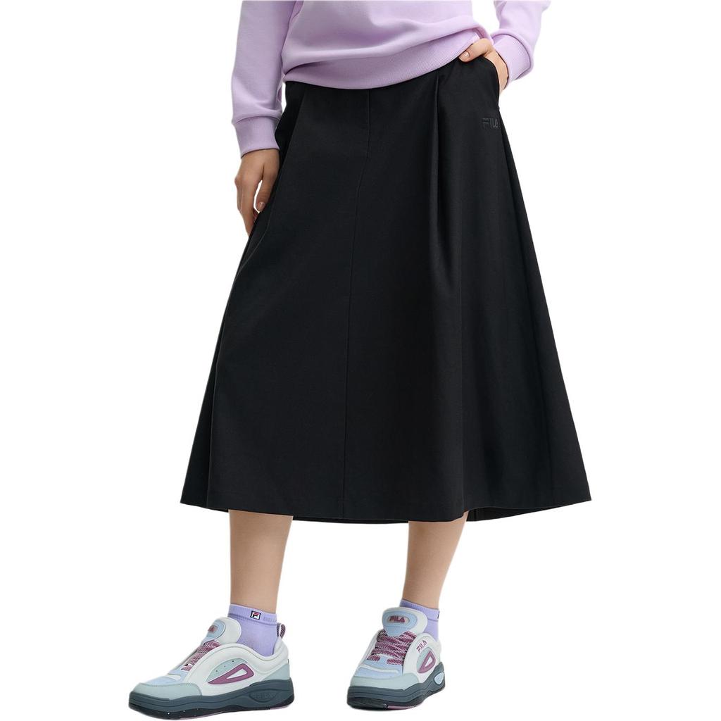 Fila Heritage Series Fashion Simple Loose Solid Color Casual Long Skirt Women Skirts Black F11W448302F-BK