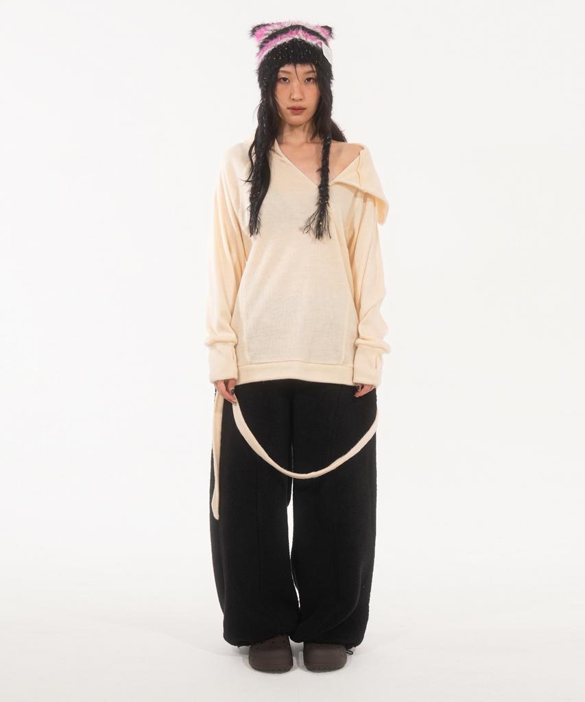 FANYOUNG Hairy Zip Slit Pullover Ivory