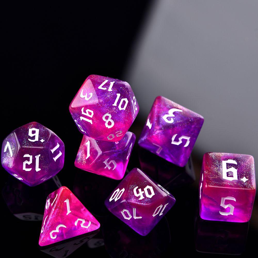 Dice Number 7-Die Carved Pattern Dice Set Two-tone Dice Set Iridescent Glitter Polyhedral Dice
