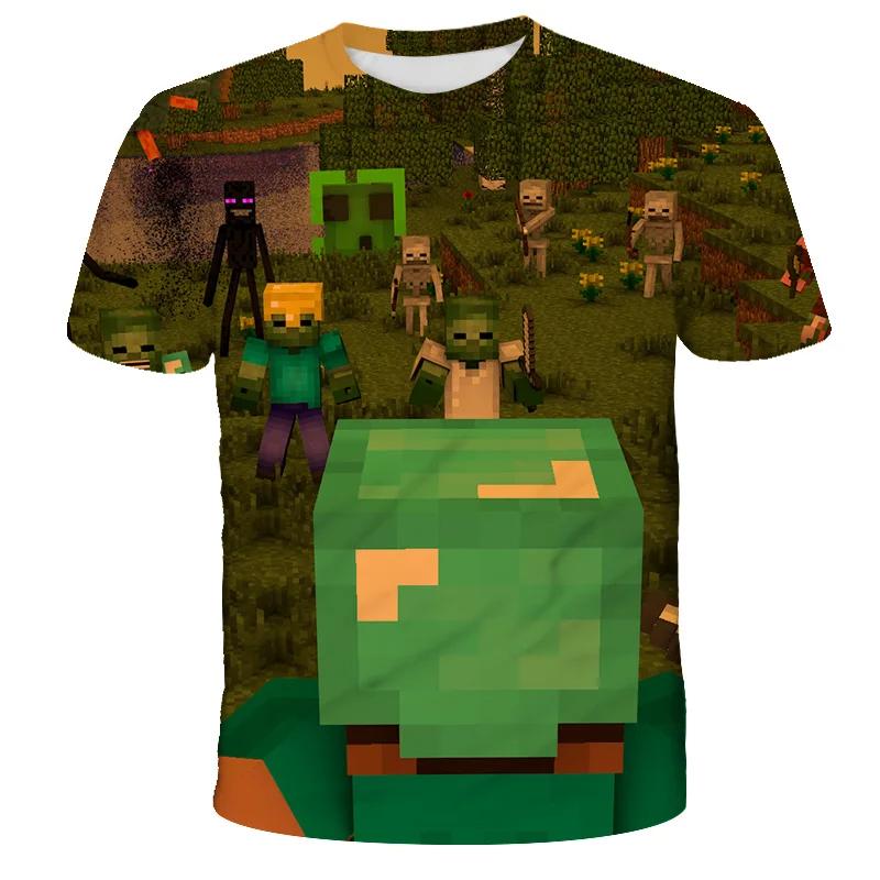 Майка для мальчика Minecraft 3D-печать Повседневная Летняя Милая Мальчики Девочки Строительные Блоки Мультяшная Футболка Популярные Топы Внутри Снаружи Mc