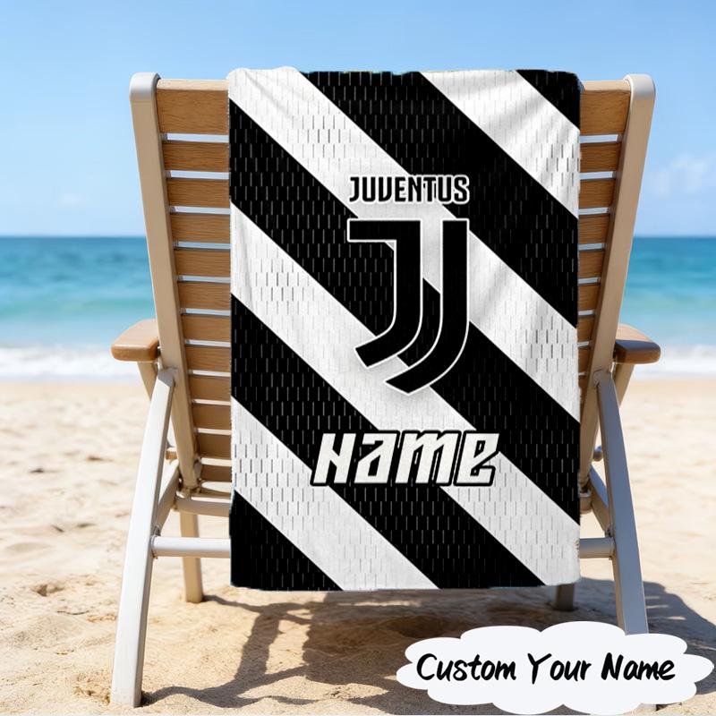 1PC Custom Name Beach Towel Juventus Football Club Beach Towel, Suitable for Camping, Travel, Beach Accessories, Super Absorbent, Family Gift