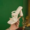 Z2024 Summer Korean-Style Square-Toe Strap High Heel Sandals for Women