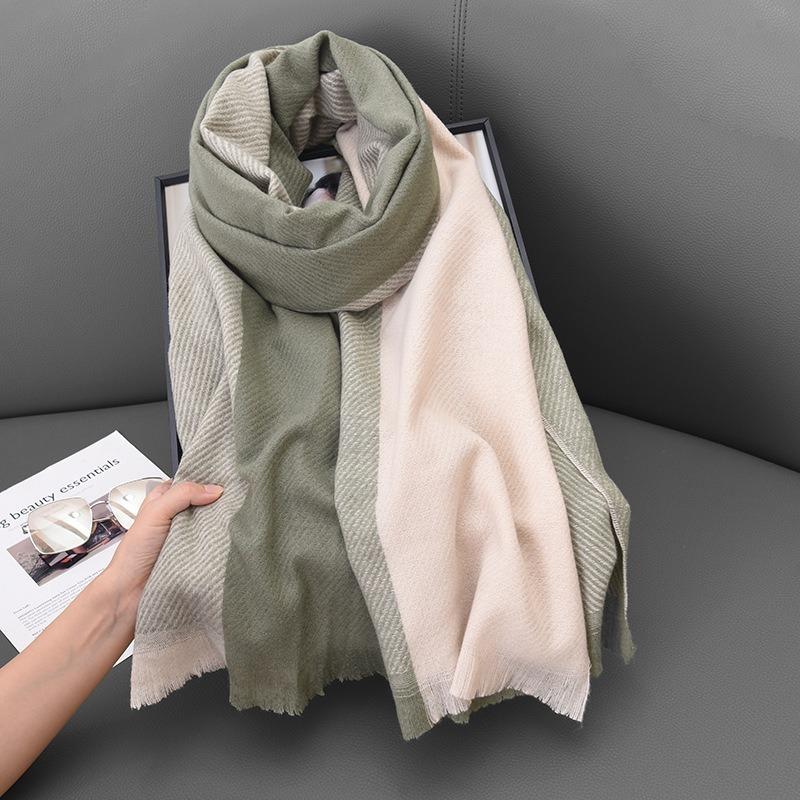 Autumn Winter Double-sided Color-blocked Women Scarf Imitation Cashmere Female Versatile High-end Warm Shawl
