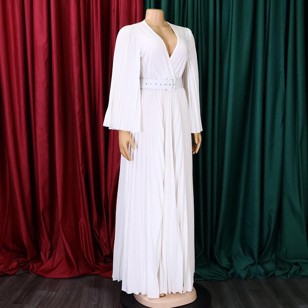Европейское и американское женское сексуальное плиссированное вечернее платье макси с V-образным вырезом