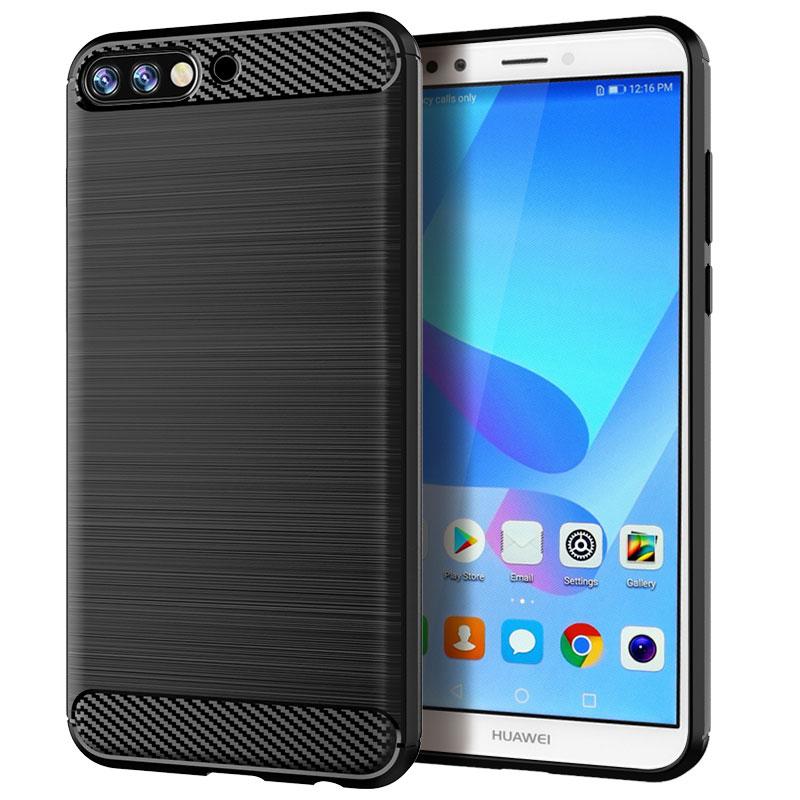 Матовый силиконовый чехол для Huawei Y7 Pro 2018 Противоударный чехол из углеродного волокна с мягкой задней крышкой для y7 prime 2018 Противоударный матовый чехол