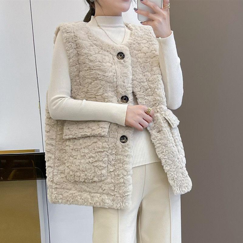 Жилет из овечьей шерсти, куртка женская, осень-зима, новый модный тренд, верхняя одежда, универсальный плюшевый жилет, интегрированный меховой жилет