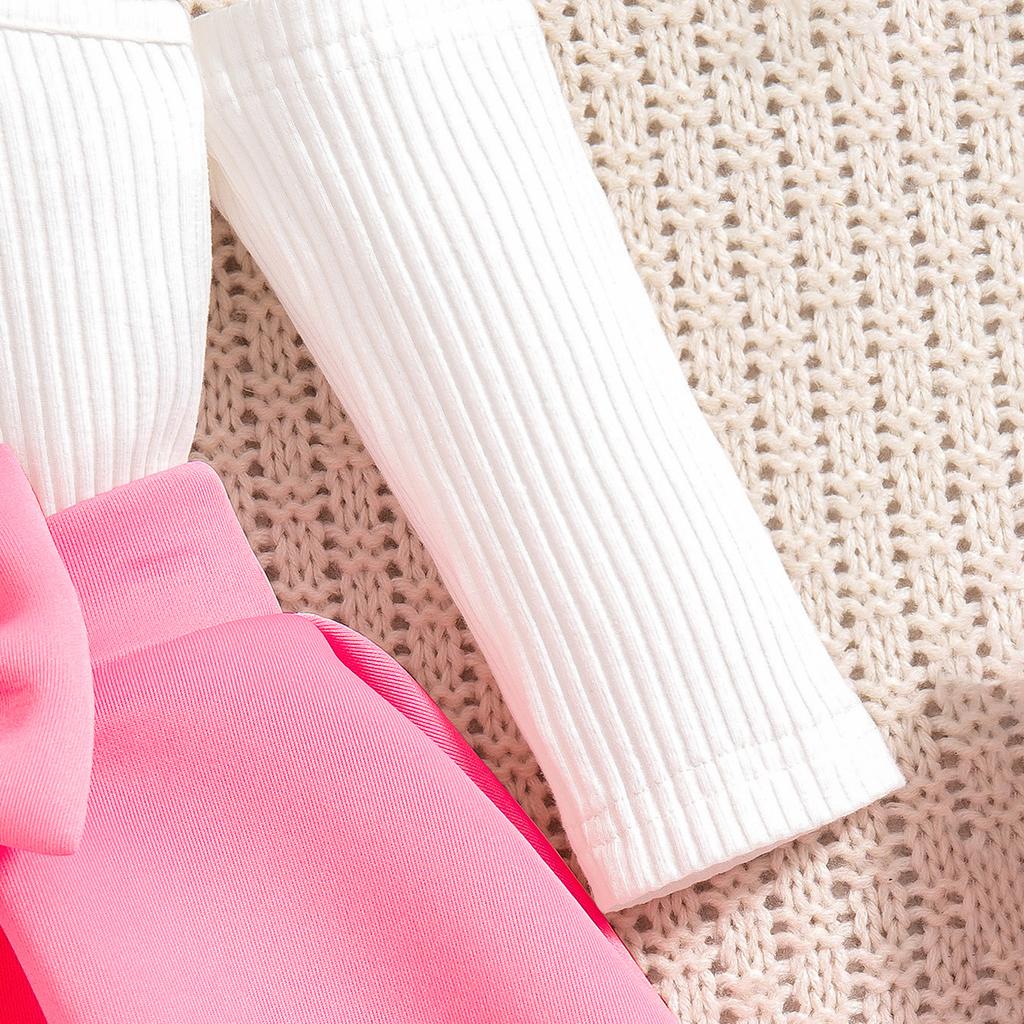 Костюм для девочек 9M-4Y с юбкой, весенне-осенний костюм принцессы с разрезом на плече, длинными рукавами и бантом с оборками на юбке