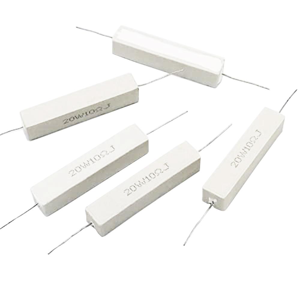 10PCS Wirewound Ceramic Cement Power Resistor Fixed Horizontal 20W Watt 0.1ohm - 100Kohm Vertical Axial Lead Resistance 5% 0.1/0.22/0.47/100/1K R Ohm