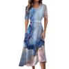 Ladies Casual Fashion Gradient Print V-Neck Short Sleeve Waist Long Swing Dress