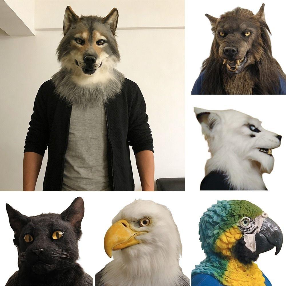 Carnival Party Eagle Mask Simulation Animal Halloween Hood Mask Wolf Mask  Party Makeup Ball