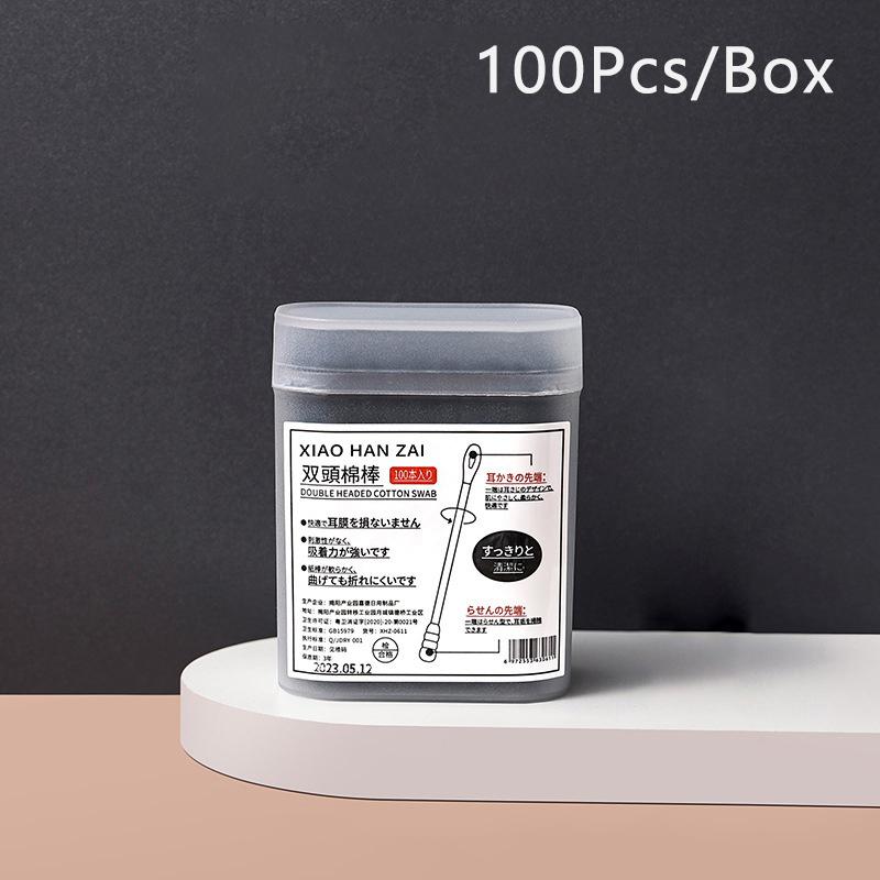 100 шт./кор. 2-в-1 ложка для чистки ушей, двухсторонняя ватная палочка, спиральный очиститель ушей, одноразовый очищающий черно-белый ватный тампон