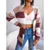 Autumn and Winter Women's Cardigan Sweater Bump Color Striped Lantern Sleeves Casual Cardigan Sweater Jacket Tops
