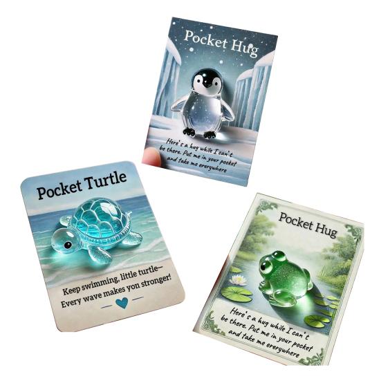 Pocket Hug Animal Resin Mini Animal Pocket Hug Token with Card Emotional Support Turtle Miniature Encouragement Gift for Christmas Birthday