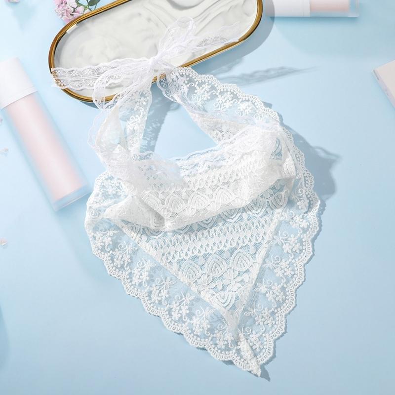 Hot Girls White Lace Bandana Summer Sunproof Turban Tie Back Camping Headwrap Lovely Girls Traveling Hair Kerchief