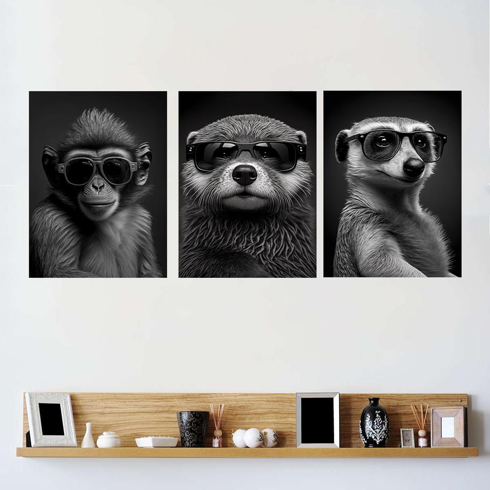 Modern Funny Animals Decorative Painting Portrait of a Sea Otter With Sunglass Posters Prints for Living Room Wall Decor Unframe