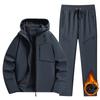 Men Sportswear Softshell Thick Fleece Lined Hooded Hoodie Suit Menswear Jacket Pants 2 Pieces Set Tracksuits
