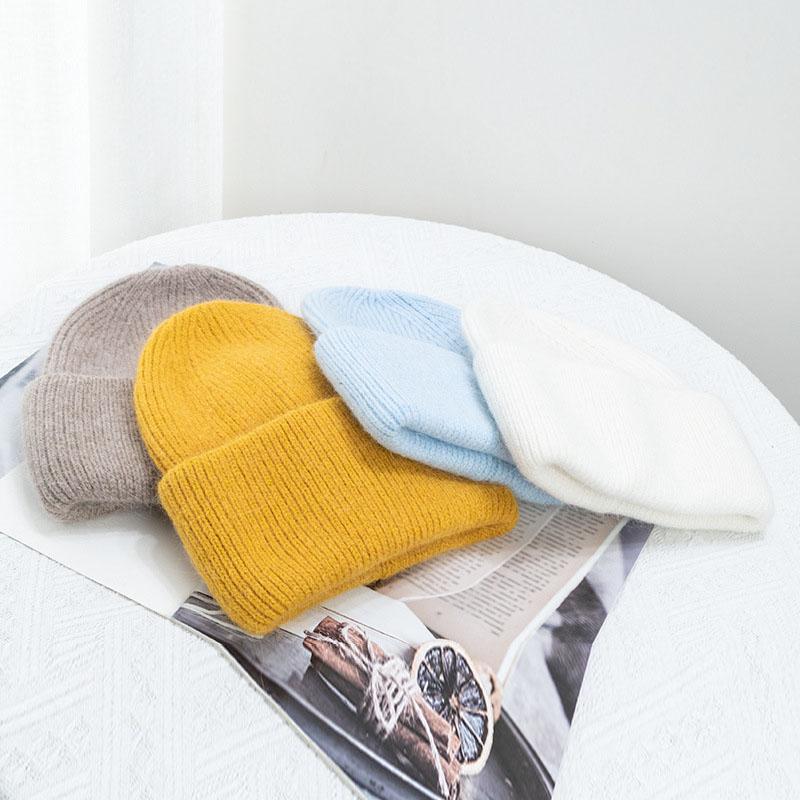 Custom Logo Wool Beanie Hat Unisex Women Men Angora Wool Cashmere Knit Beanie Skull Hat Warm Winter Hat