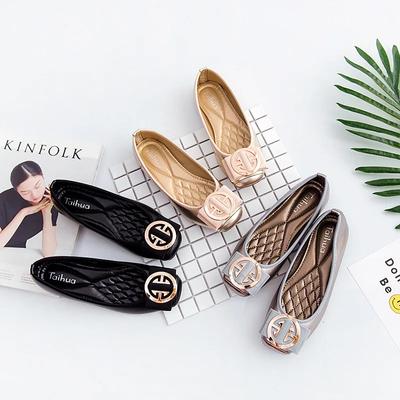 Мода Женщины Повседневные Удобные Балетки Одинарная Обувь Квадратный Носок Искусственная Кожа Лоферы Женские Балетные Девочки Милые Золотистые Большой размер 43