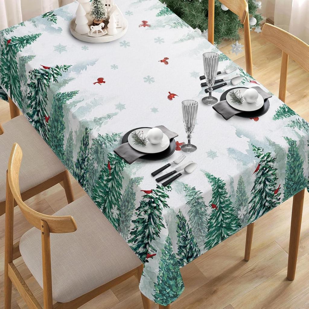Рождественский Лес Кардинал Сосна Водонепроницаемая Скатерть для Вечеринки Декор Стола Зимний Праздник Кухня Обеденный Стол Скатерть Рождественский Декор