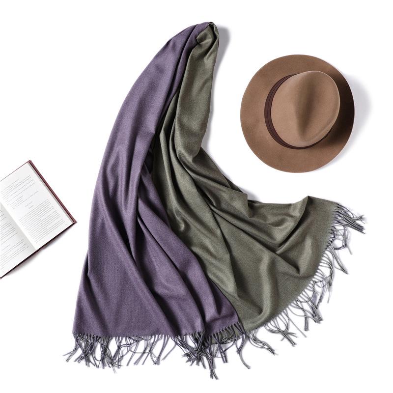 2024 European And American New Solid Color Versatile Autumn/Winter Double Color Imitation Cashmere Scarf Women'S Warm Big Shawl Neck