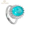 Classic 925 Sterling Silver Green Blue Rings Luxury Paraiba Oval Shape Fine Finger Jewelry Wedding Female Gift