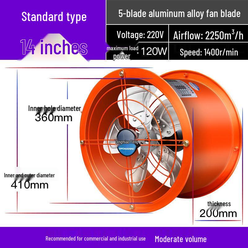 Powerful Silent High-Speed Axial Flow Kitchen Exhaust Fan for Oil Fume