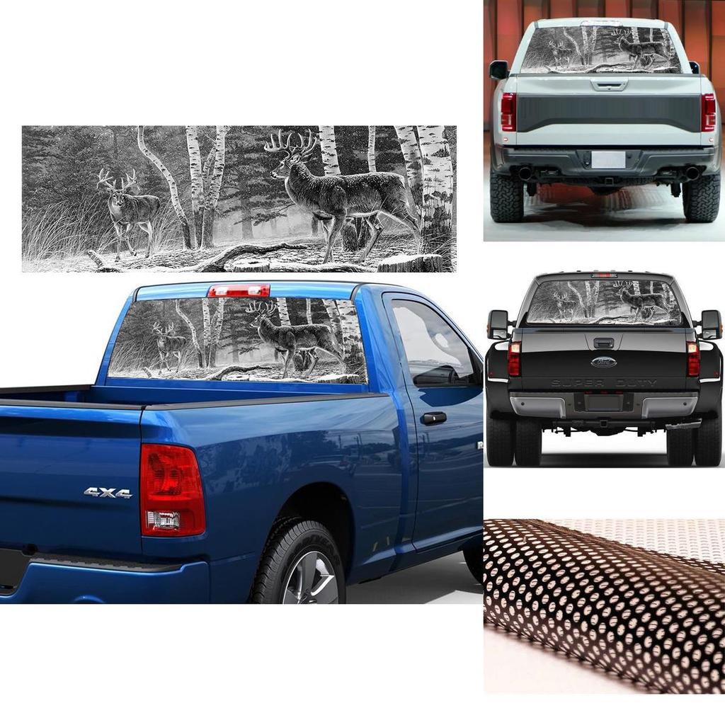Задний грузовик для окна Лес Олень Автомобильные наклейки Графика Перфорированные