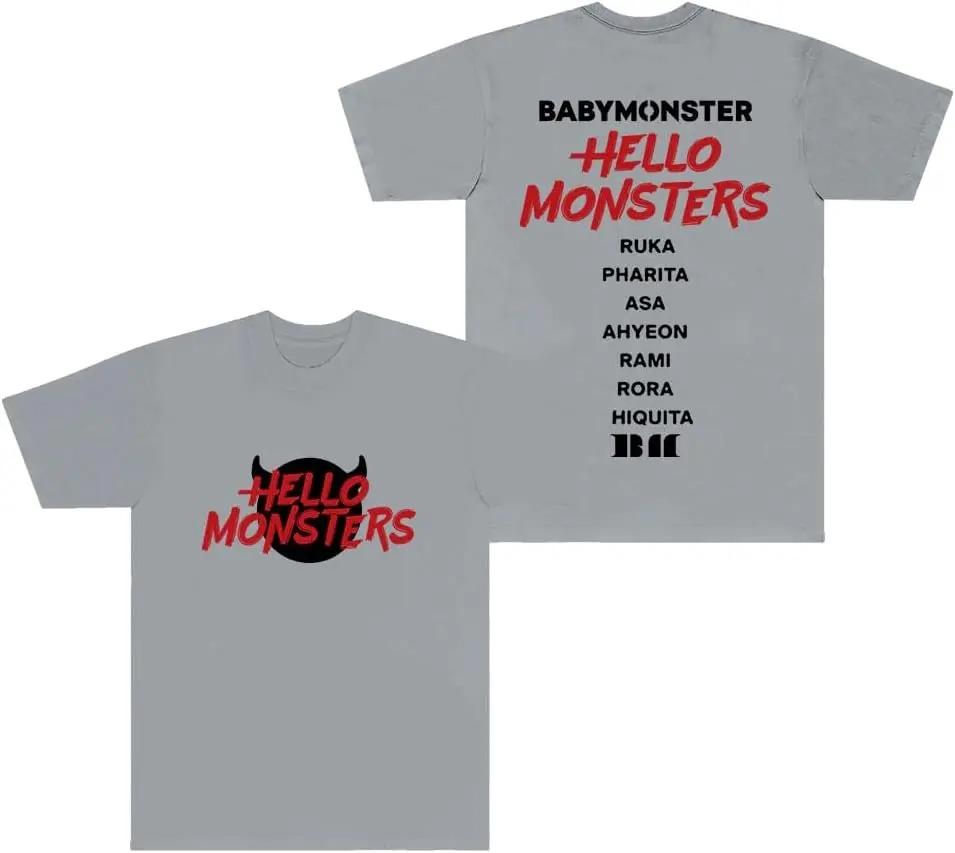 Korean Babymonster T-Shirts Hello Monsters World Tour Merch Tee Cosplay Unisex Fashion Crewneck Short Sleeve Top Breathable Soft