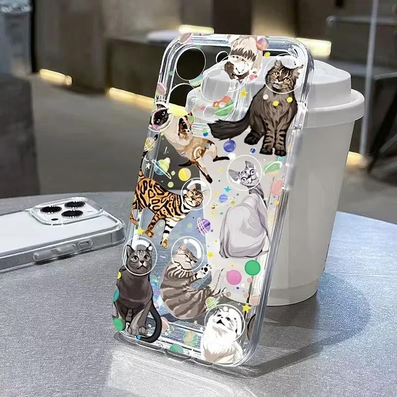 Graffiti Cartoon Dog Cat Pattern Phone Case For Samsung Galaxy S26 S25 Ultra S24 S23 FE S22 S21 Plus S20 A73 Clear Bumper Cover